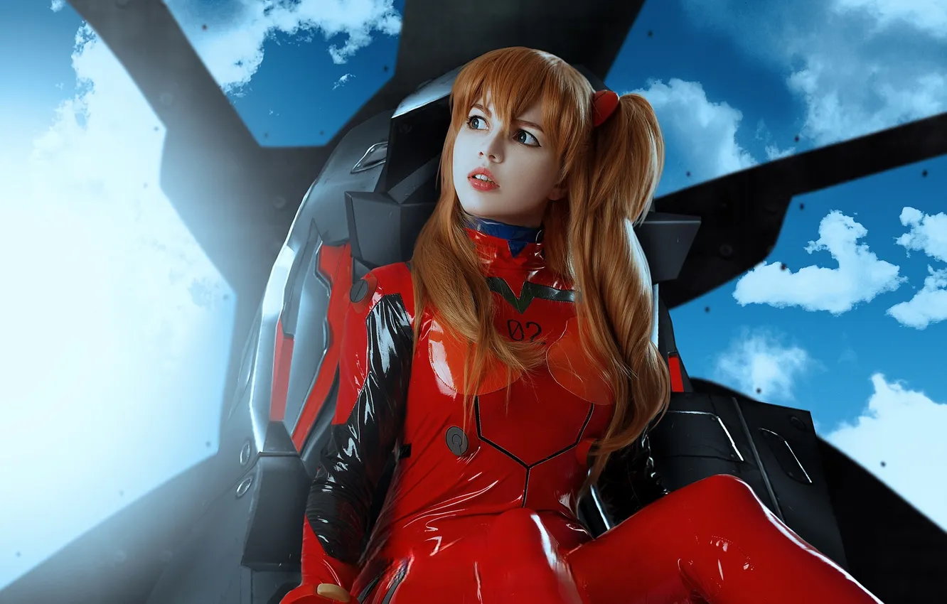 Photo wallpaper red, outfit, Evangelion, cosplay, capsule, image, girl, jumpsuit