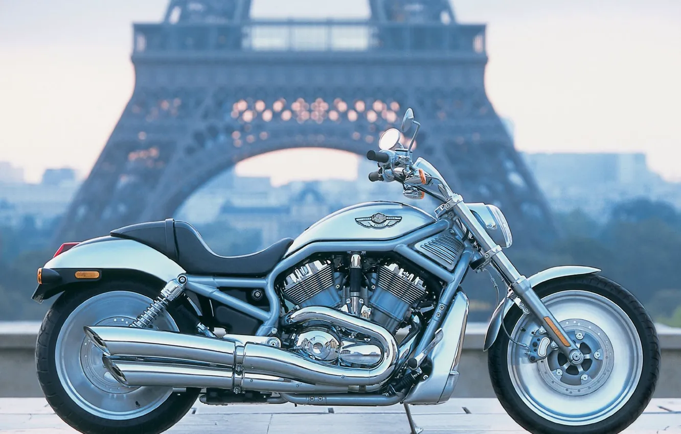 Photo wallpaper Paris, Motorcycle, Harley Davidson, Landscape