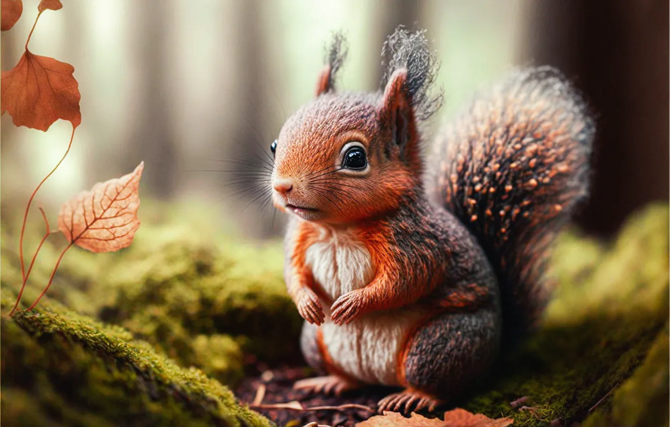 Photo wallpaper nature, rendering, graphics, moss, animal, baby, protein, cub