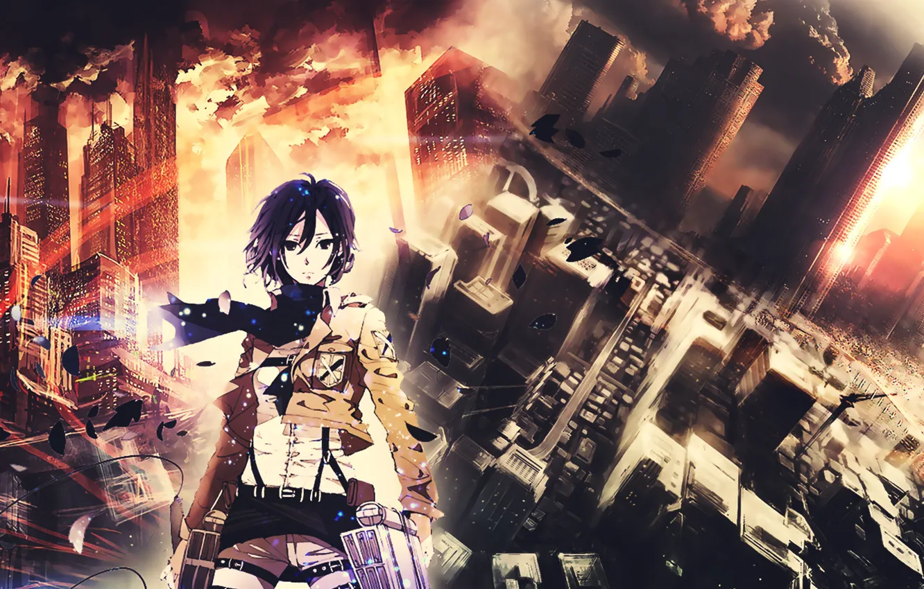 Photo wallpaper the city, cutie, Mikasa, Shingeki no Kyojin, The invasion of the titans