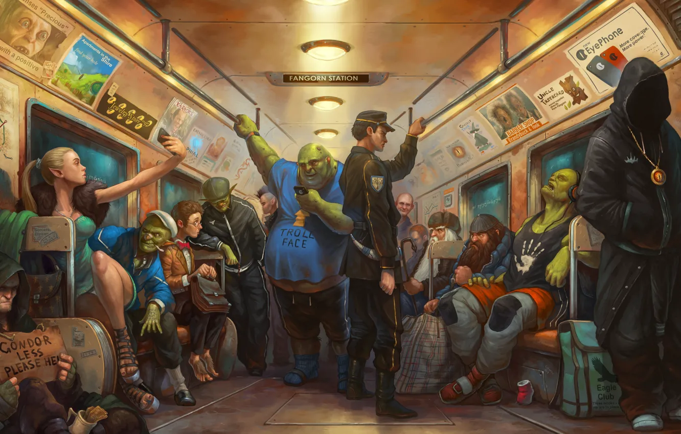 Photo wallpaper metro, elf, train, art, Gollum, The Lord of the rings, dwarf, the hobbit