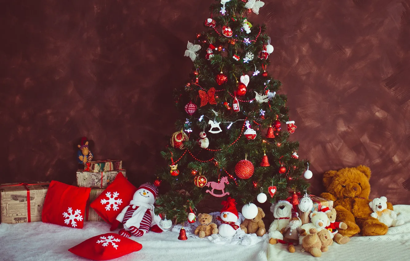 Photo wallpaper decoration, balls, toys, tree, New Year, Christmas, Christmas, balls