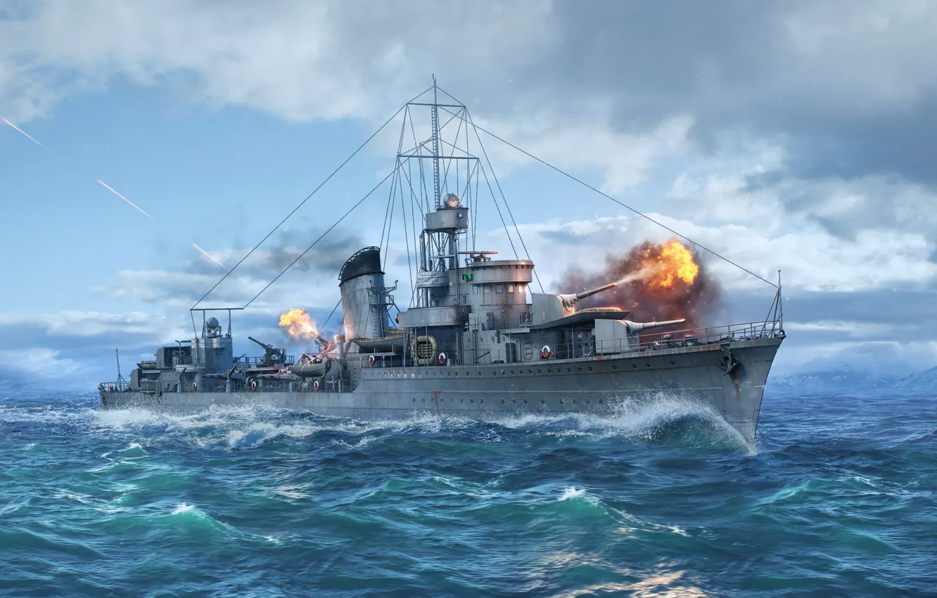 Photo wallpaper Destroyer, Wargaming Net, WoWS, World of Warships, The World Of Ships, ORP Lightning