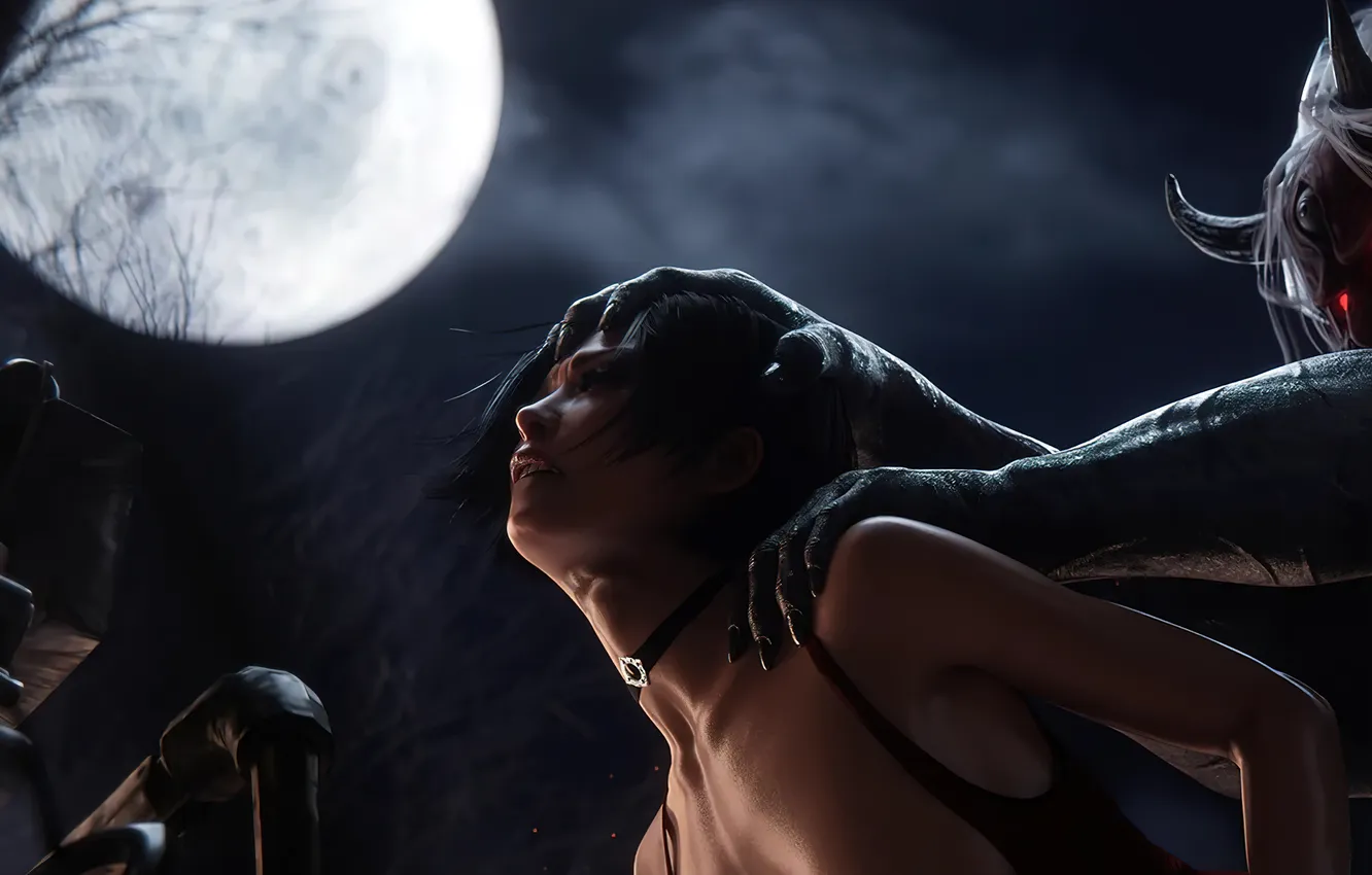 Photo wallpaper moon, monster, Night, Capcom, Ada Wong, Residen Evil, game art, sex art