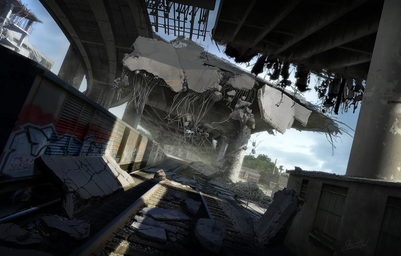 Photo wallpaper bridge, the city, train, the end of the world, MotorStorm Apocalypse