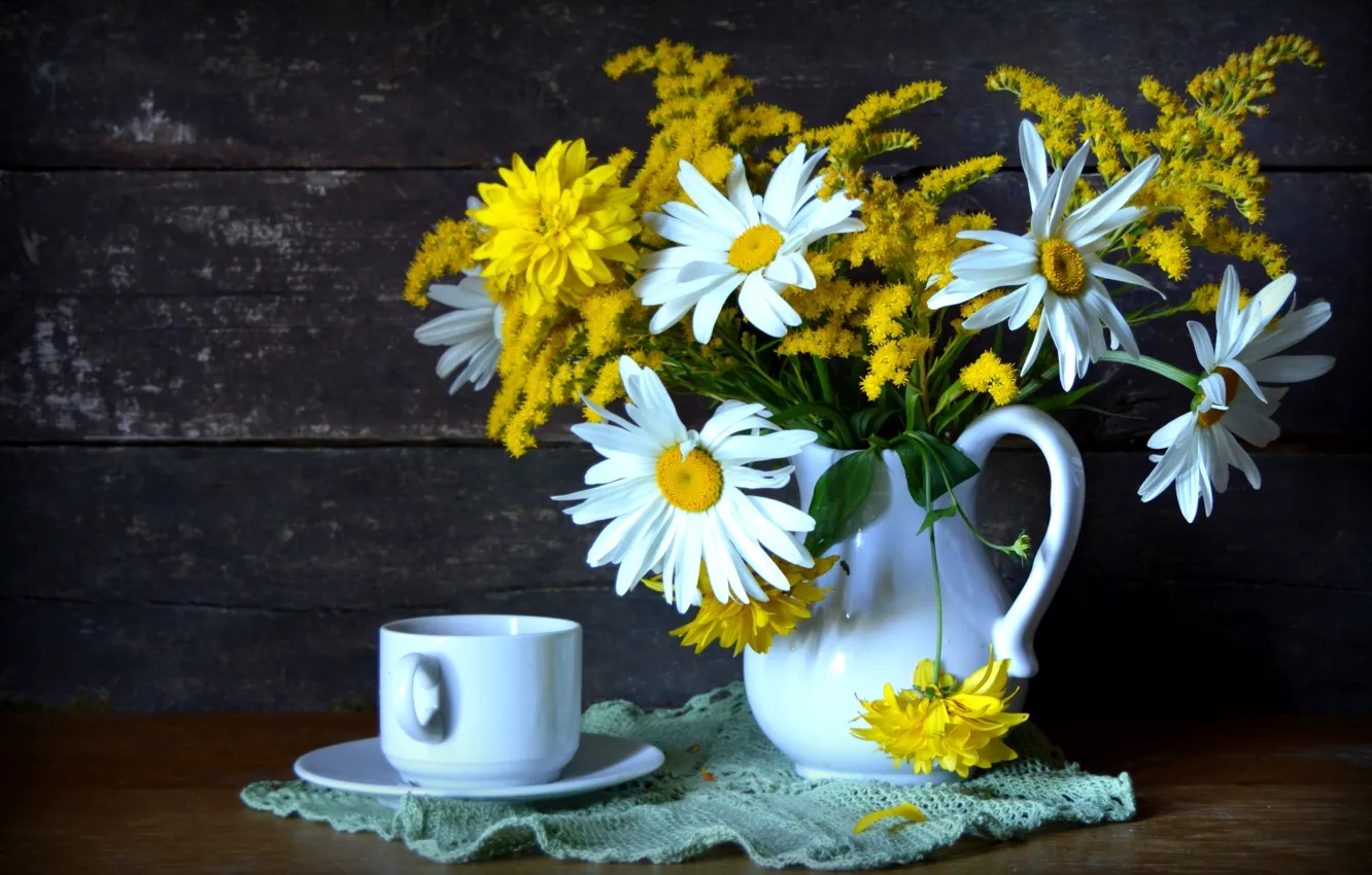 Photo wallpaper chamomile, bouquet, Cup, rudbeckia