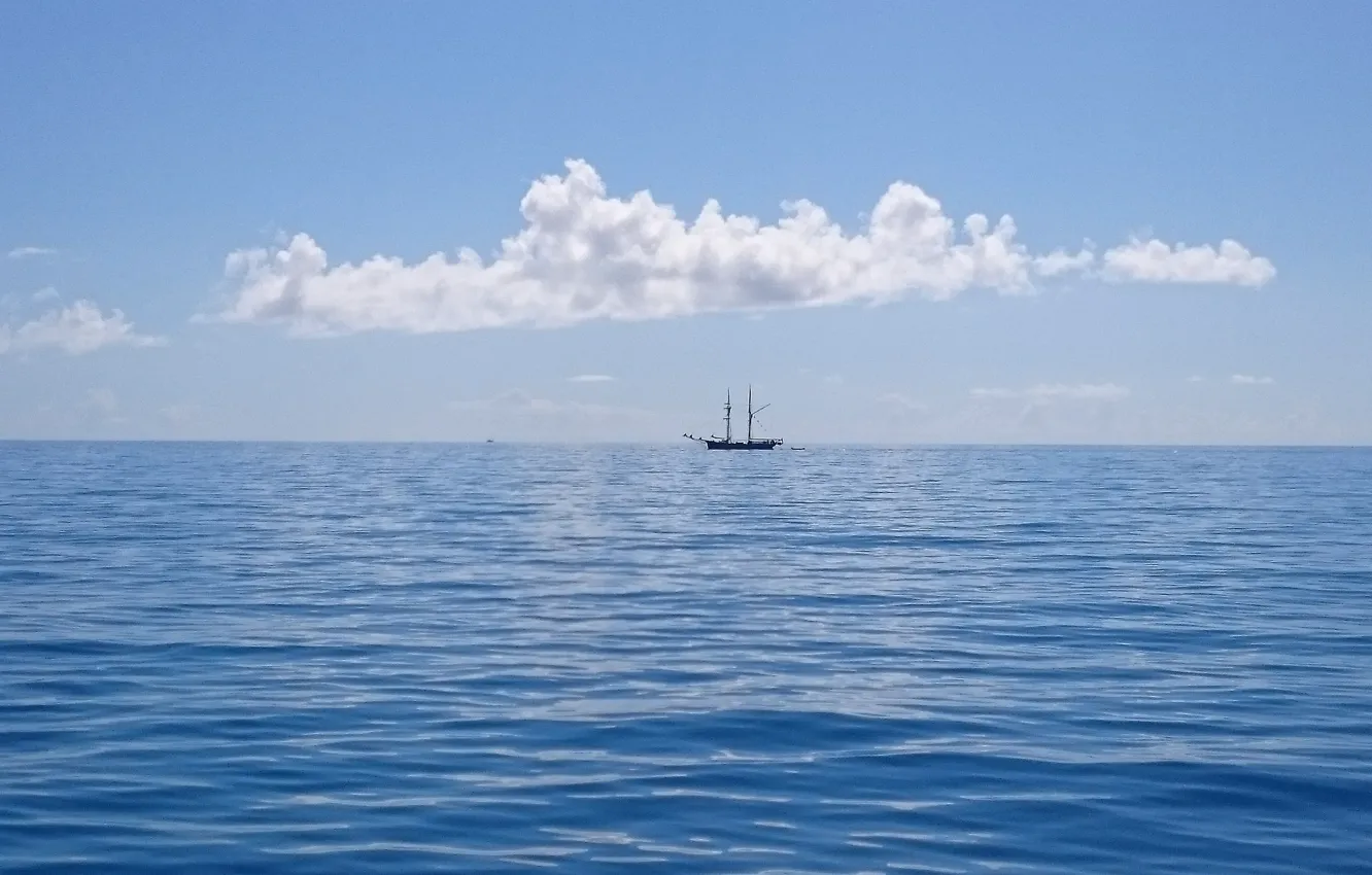 Photo wallpaper sea, the sky, clouds, ship, sailboat, horizon, mast