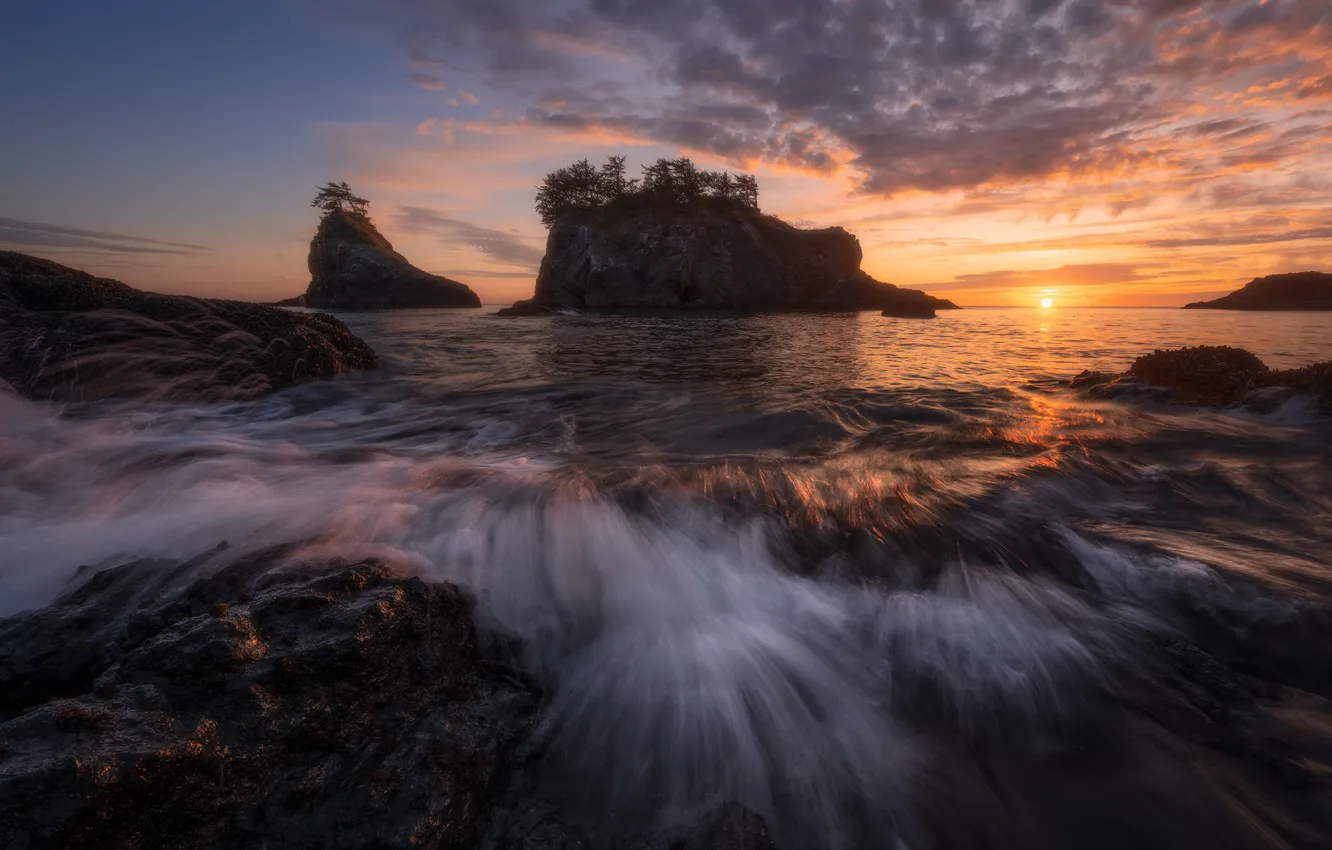 Photo wallpaper sea, wave, rocks