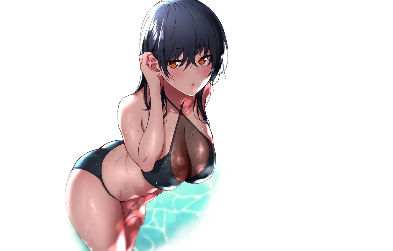 Photo wallpaper girl, hot, sexy, wet, cleavage, beach, ocean, boobs