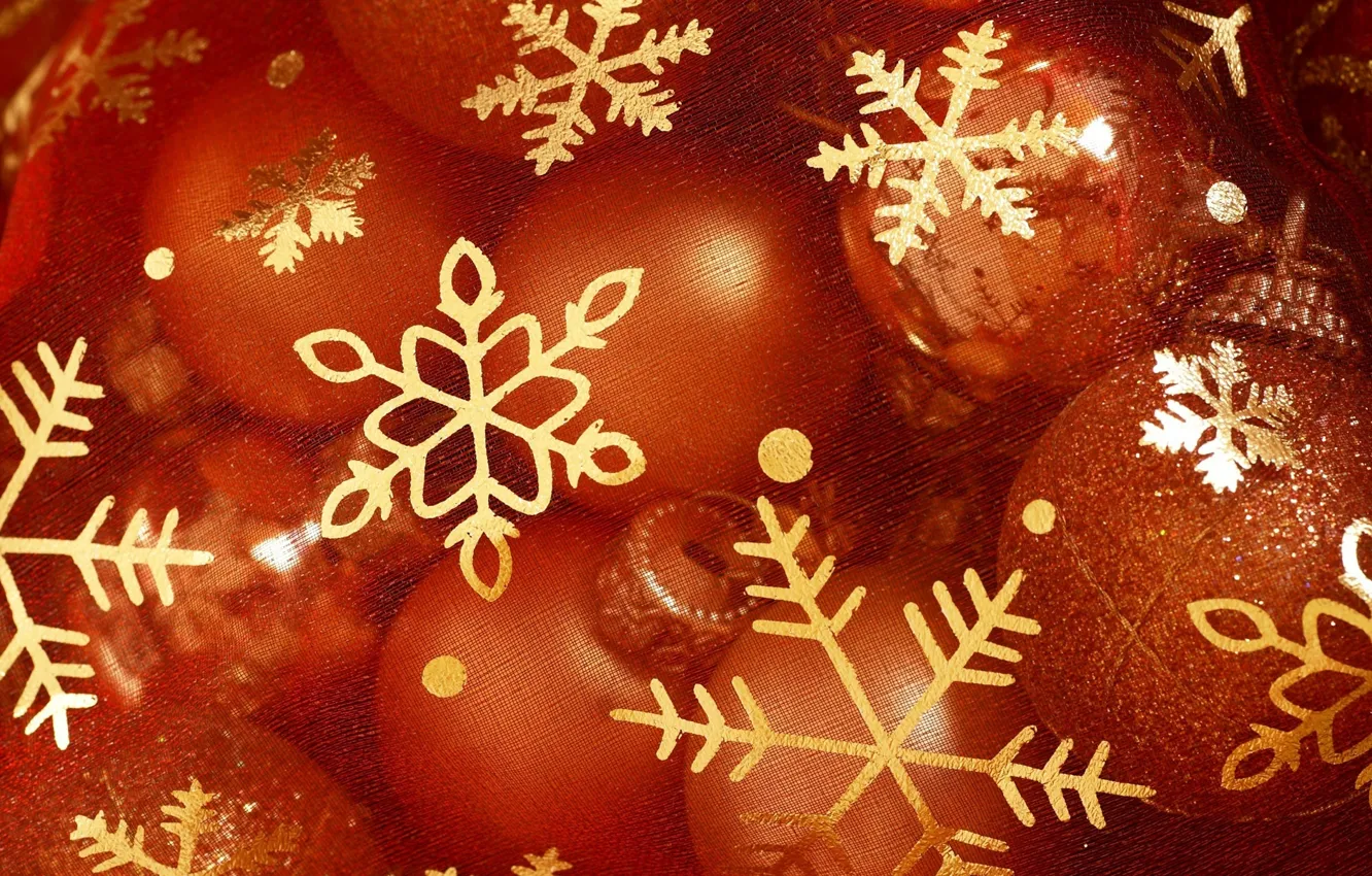 Photo wallpaper balls, snowflakes, holiday, new year, sequins, Christmas