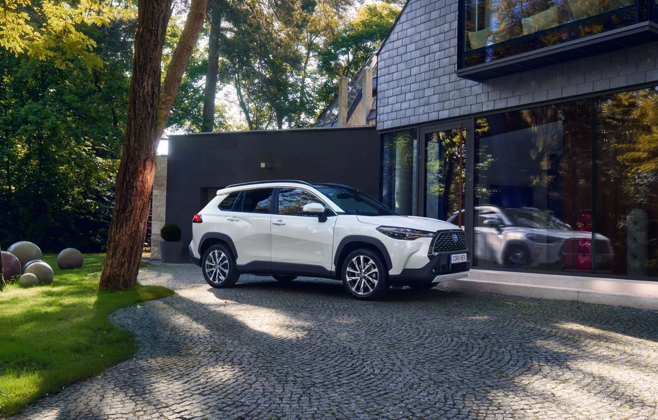 Photo wallpaper Trees, House, Toyota, Hybrid SUV, Hybrid SUV, Toyota Corolla Cross