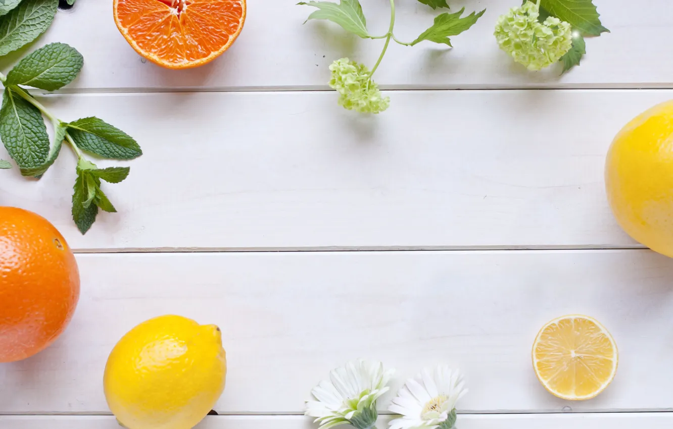 Photo wallpaper flowers, lemon, orange, Citrus