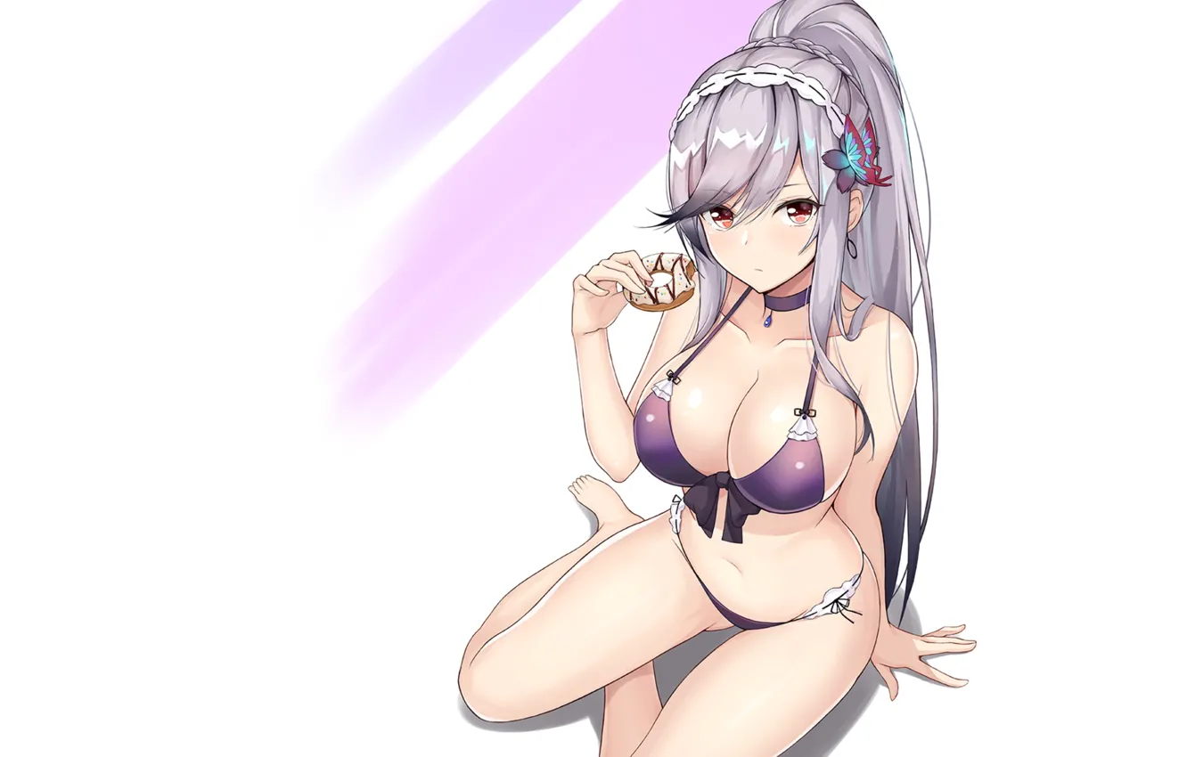 Photo wallpaper girl, hot, sexy, hot girl, boobs, anime, purple, breasts