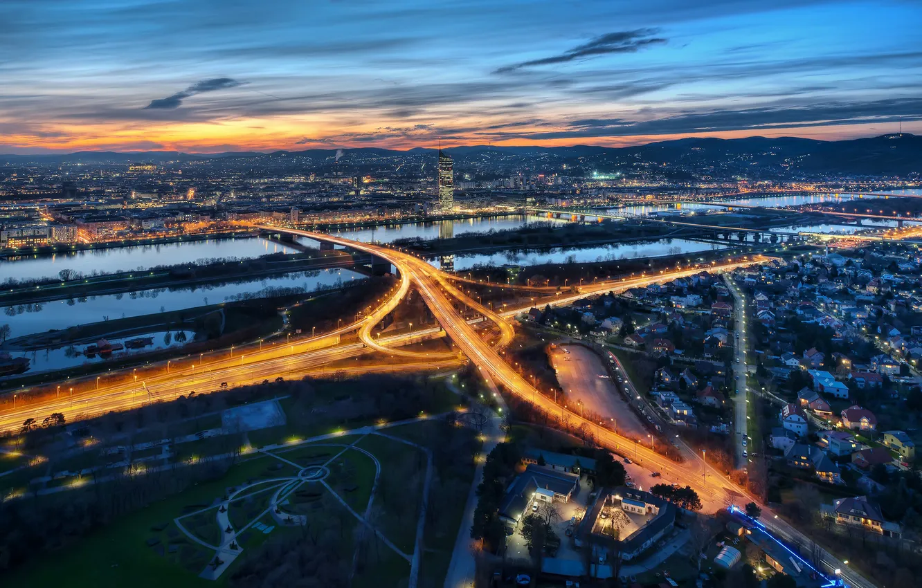 Photo wallpaper lights, the evening, Austria, the city of Vienna