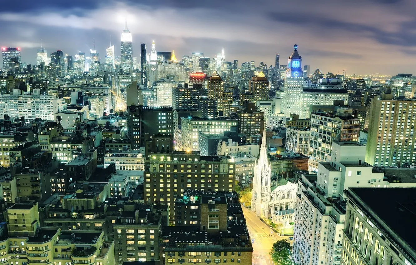 Photo wallpaper night, lights, New York, USA, night, NYC, New York City, Midtown Manhattan
