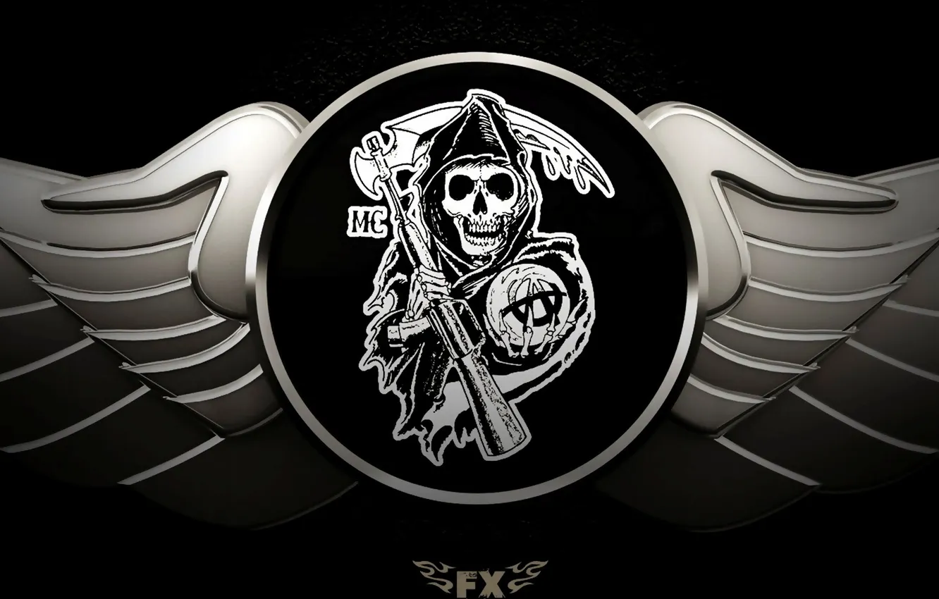 Photo wallpaper death, weapons, logo, braid, the series, sons of anarchy