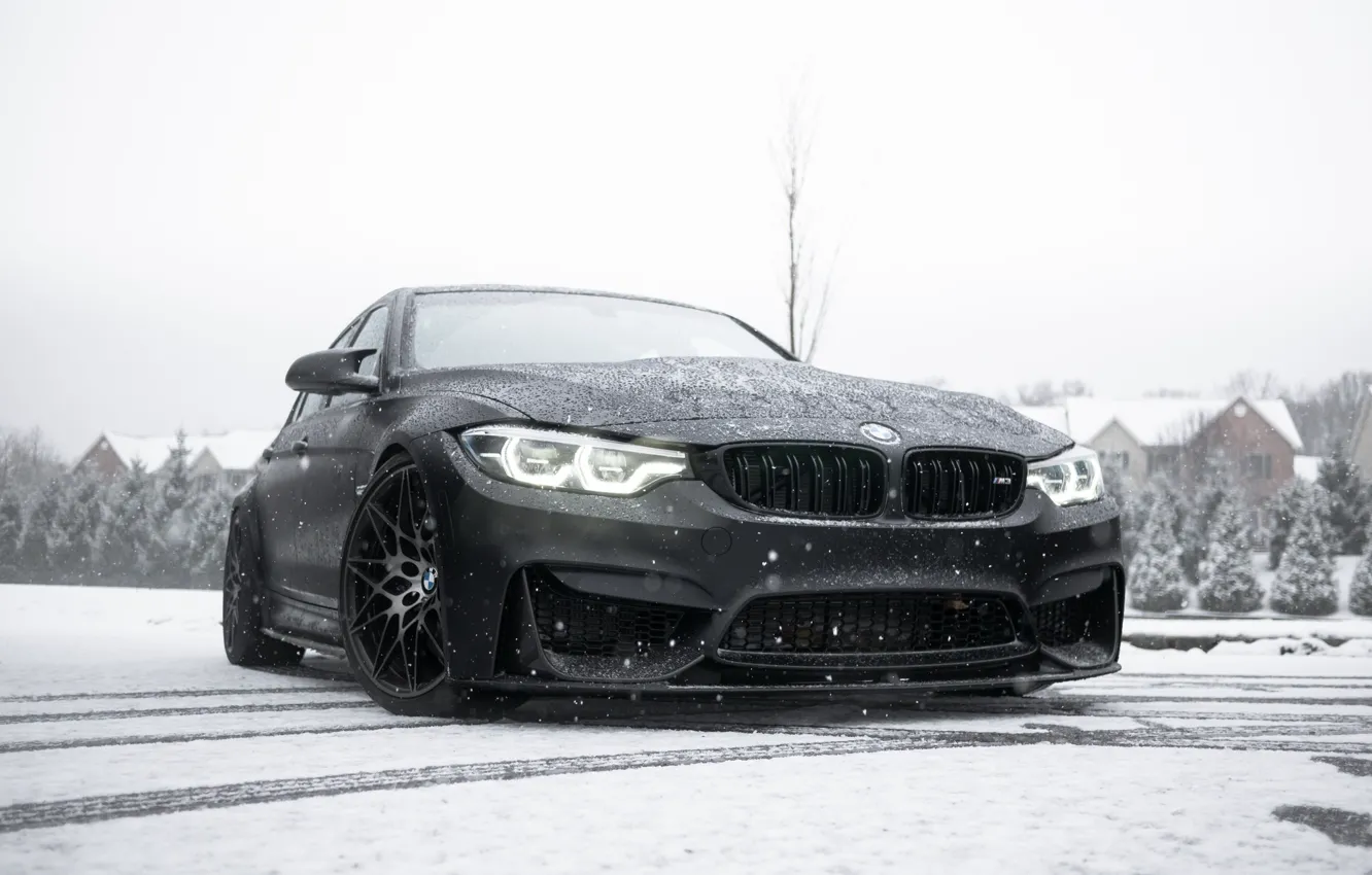 Photo wallpaper BMW, Light, Winter, Black, Snow, F80, Sight, LED