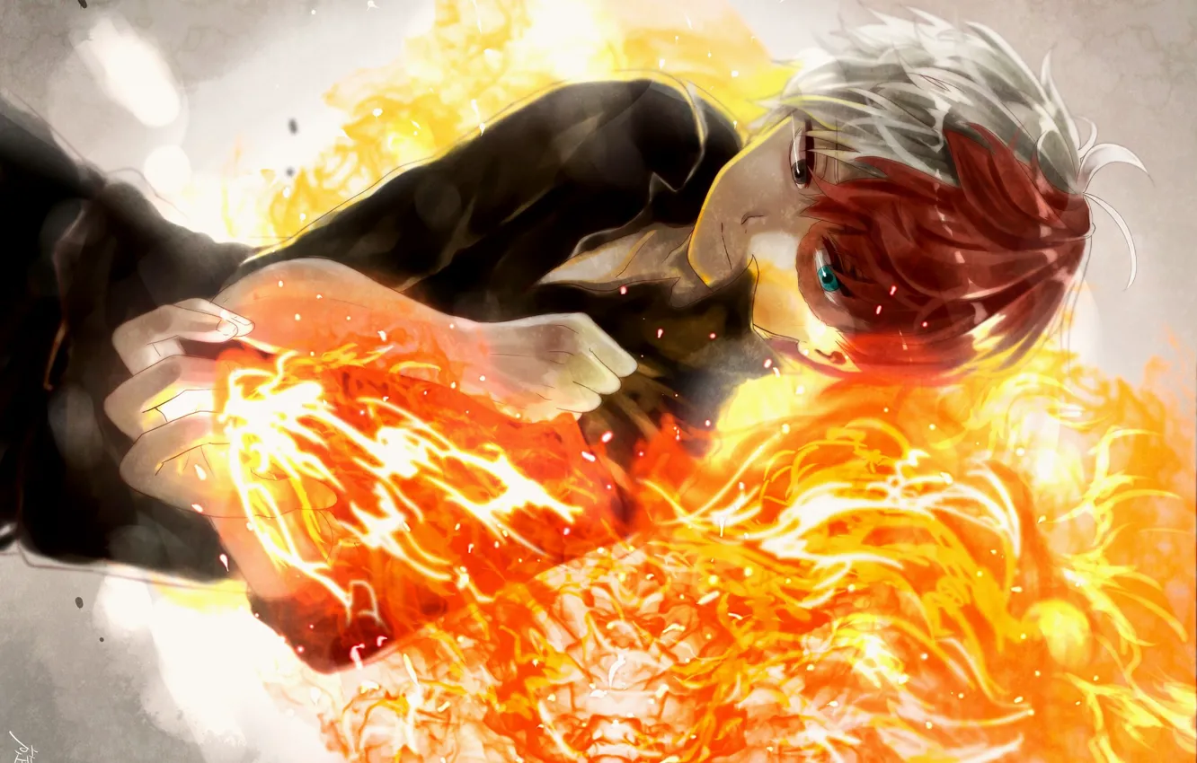 Photo wallpaper lights, anime, guy, Boku no Hero Academy, Todoroki Shouto, Pixiv