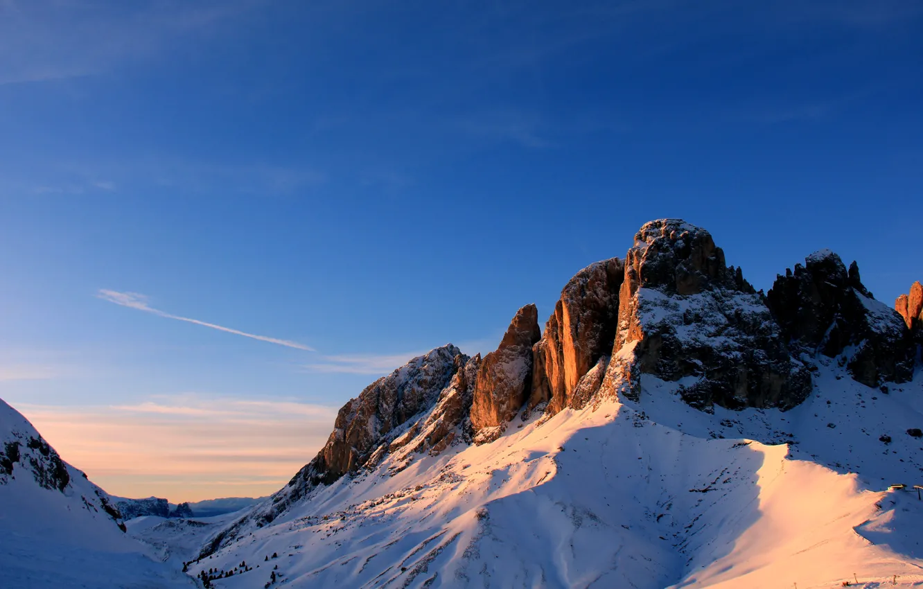 Photo wallpaper snow, mountains, top, Trentino-Alto Adige, Campitello di Fassa