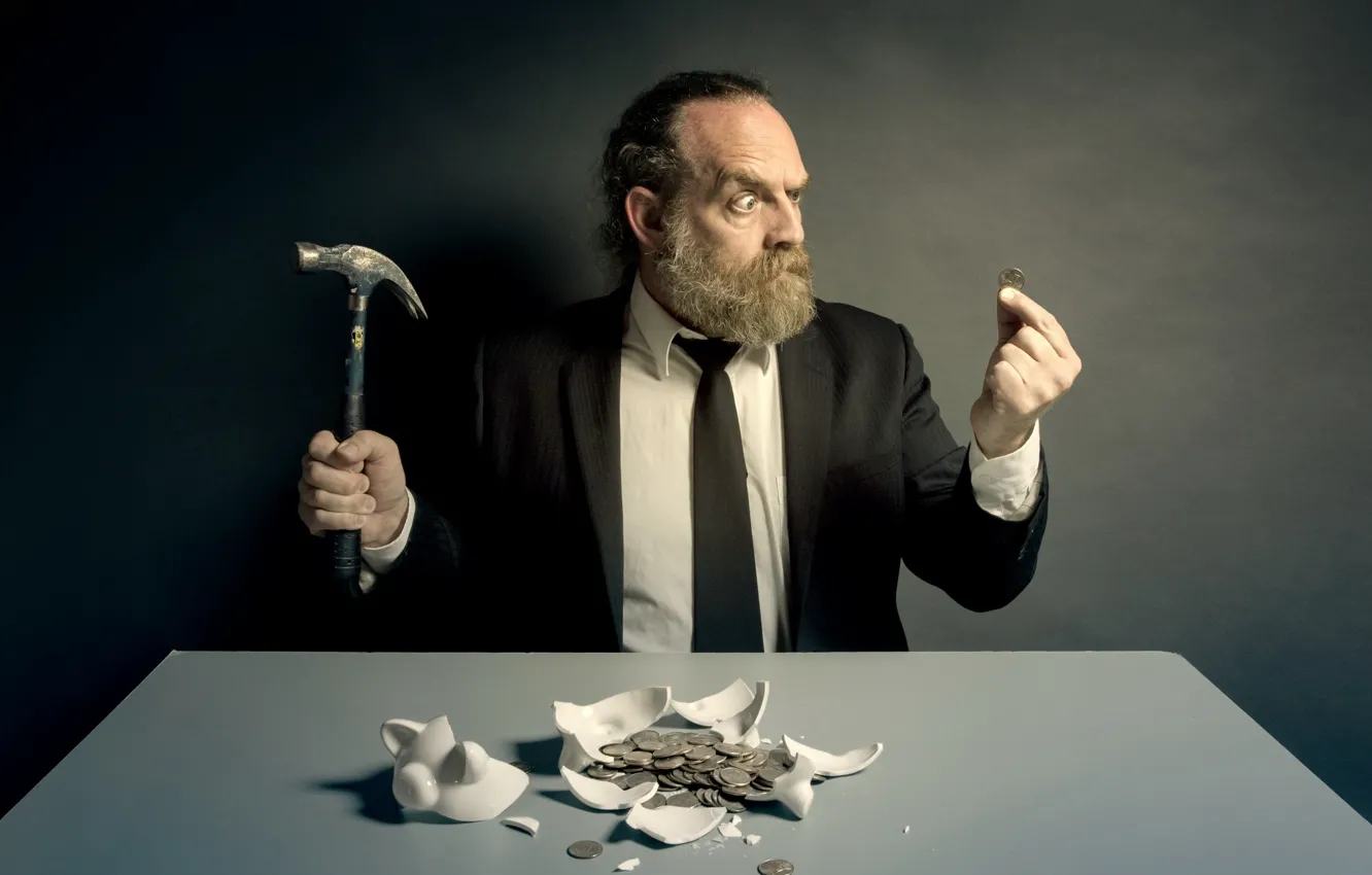 Photo wallpaper people, money, piggy, hammer, coins