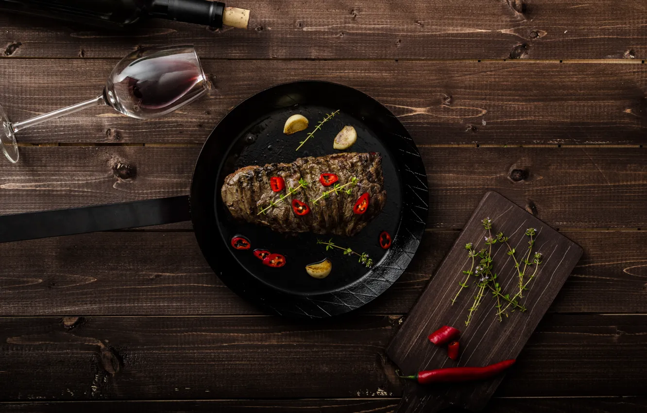 Photo wallpaper meat, pepper, spices, steak, grill, spicy