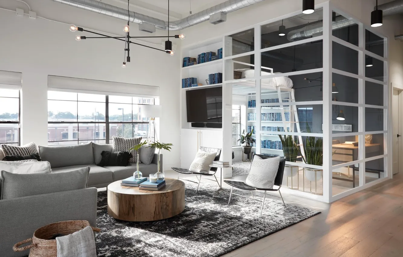 Photo wallpaper interior, library, living room