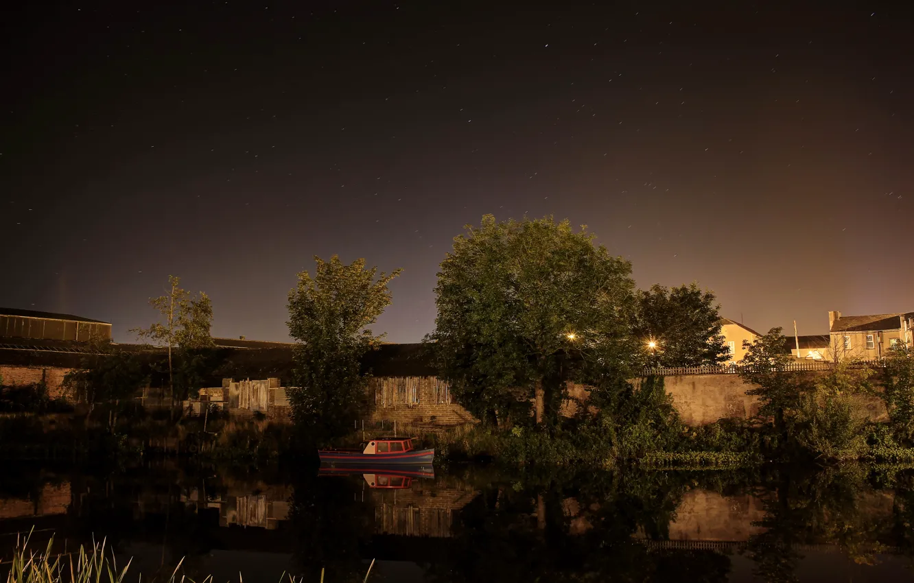 Photo wallpaper stars, trees, night, river, Ireland, River Bann Portadown
