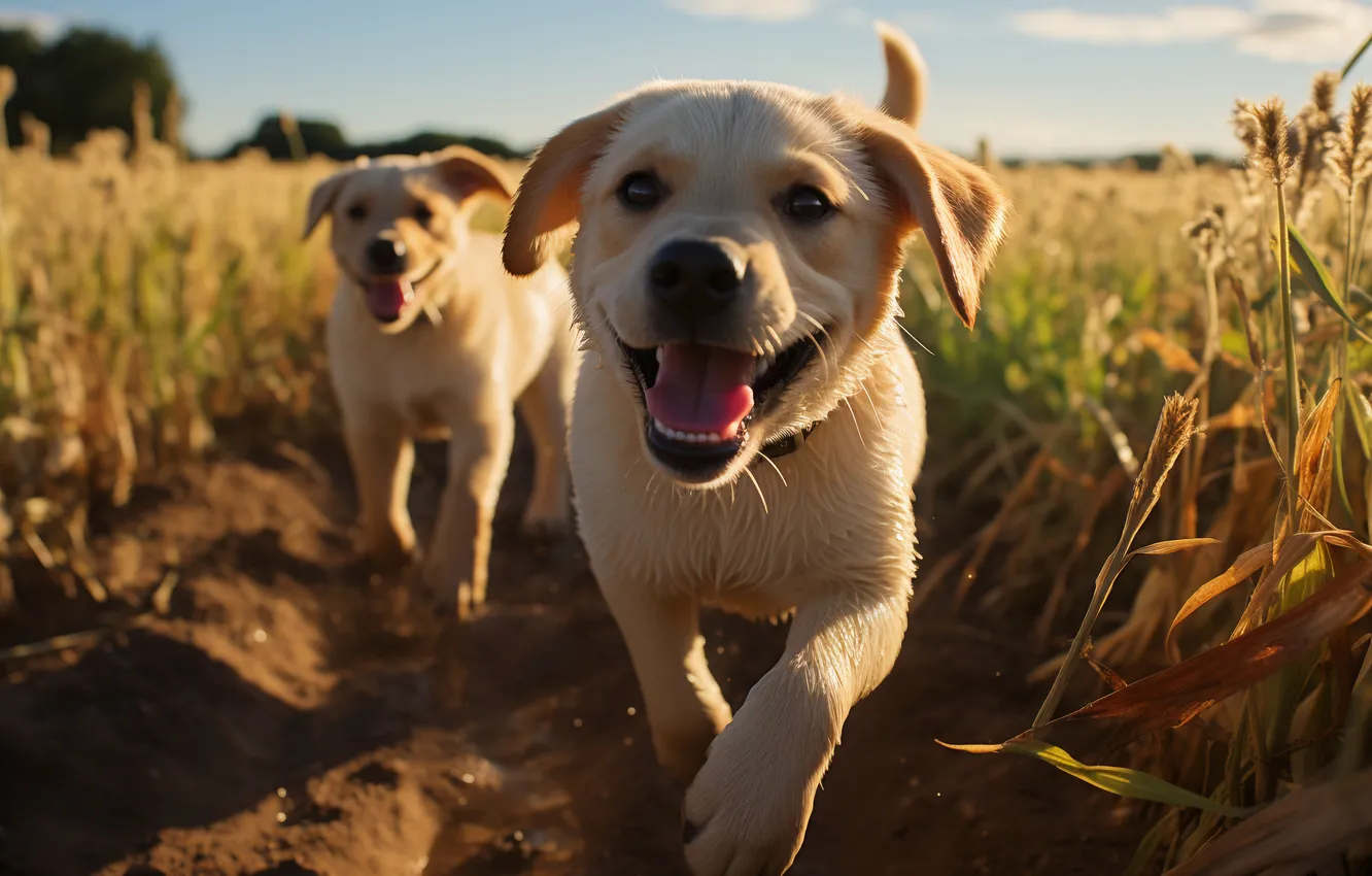 Photo wallpaper dog, two, Labrador, digital art, AI art, The Art of Artificial Intelligence, neural network