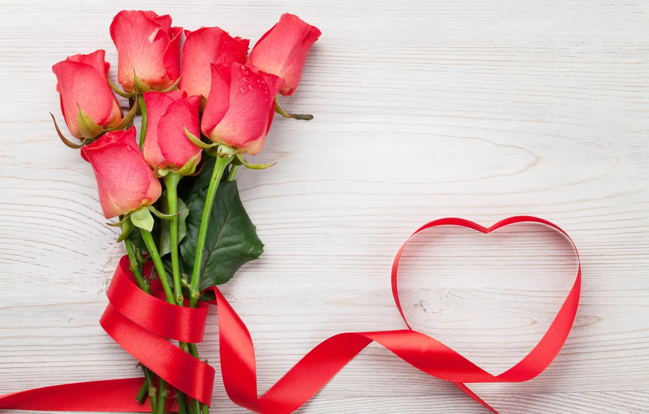 Photo wallpaper love, flowers, gift, romance, heart, roses, tape, love