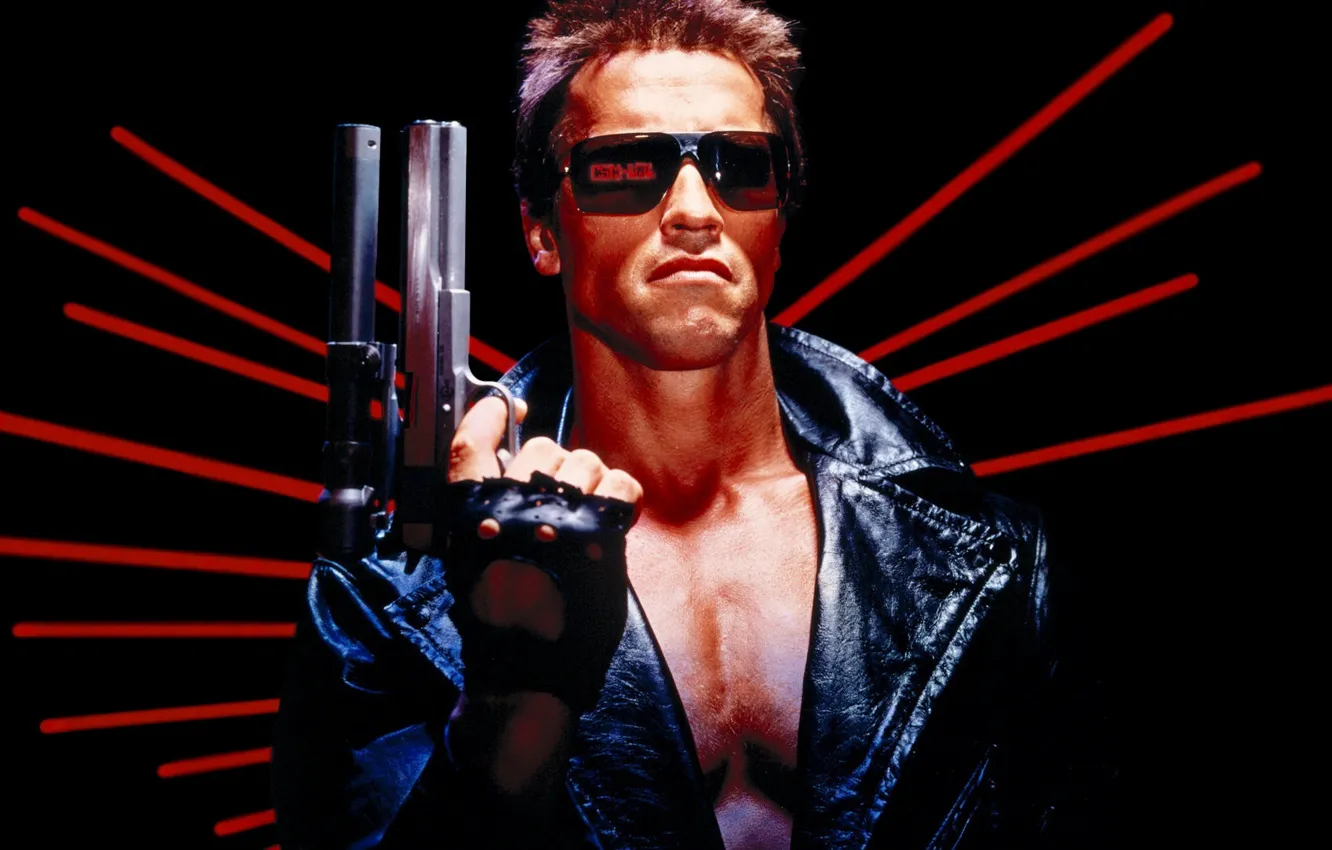 Photo wallpaper glasses, gun, Arnold Schwarzenegger, Arnie, Terminator