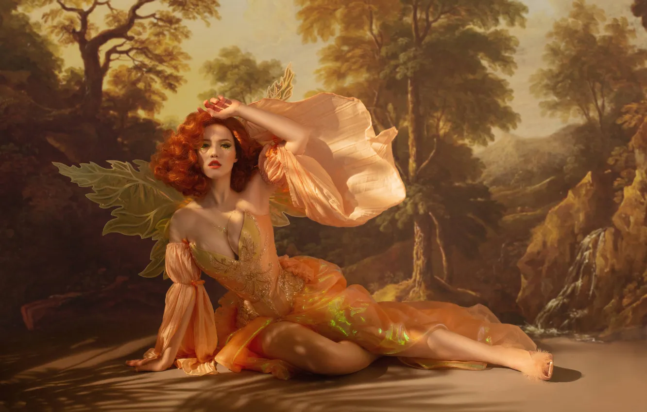 Photo wallpaper girl, beautiful, redhead, AI Art