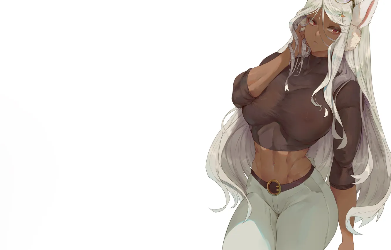 Photo wallpaper girl, sexy, long hair, boobs, animal ears, anime, beautiful, red eyes