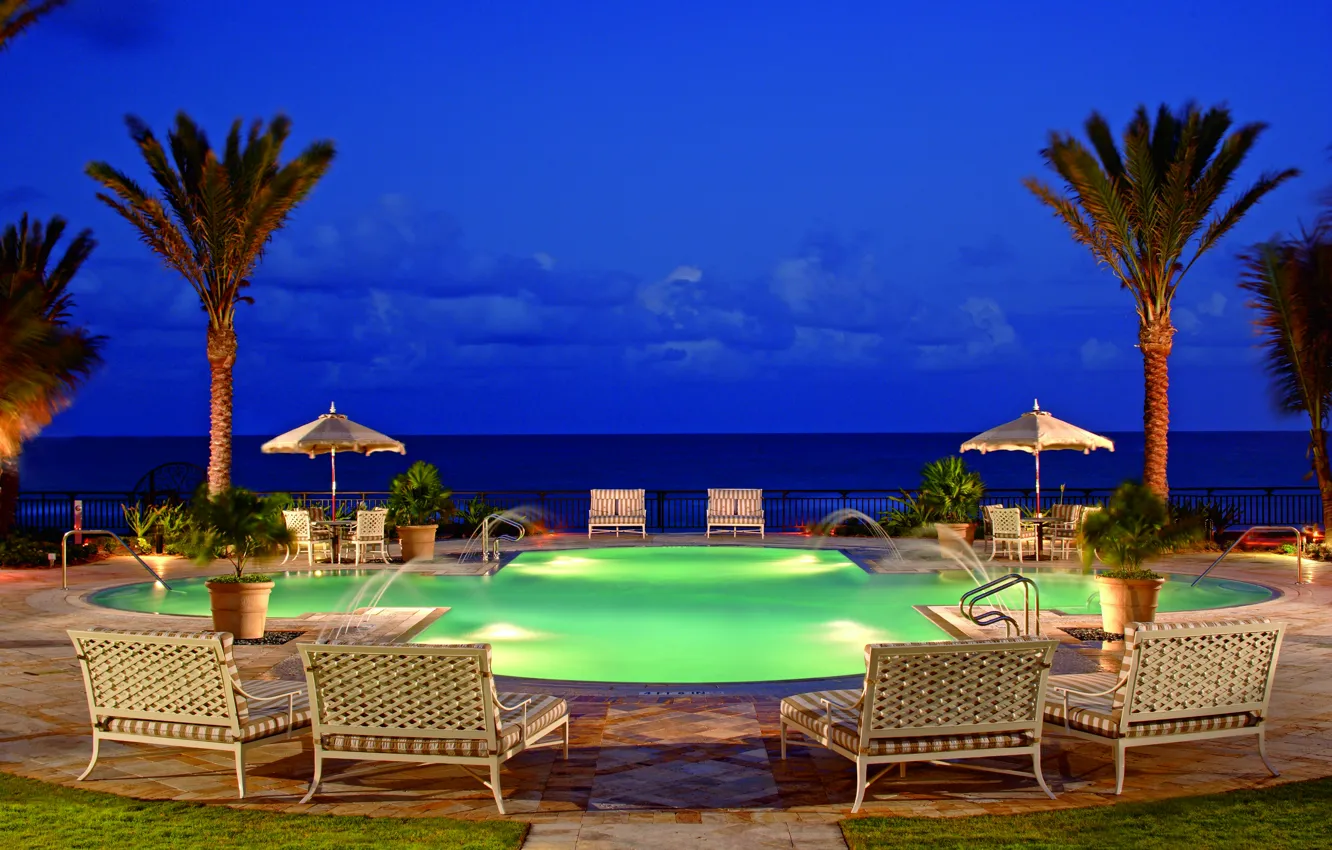 Photo wallpaper ocean, view, Florida, resort, courtyard pool