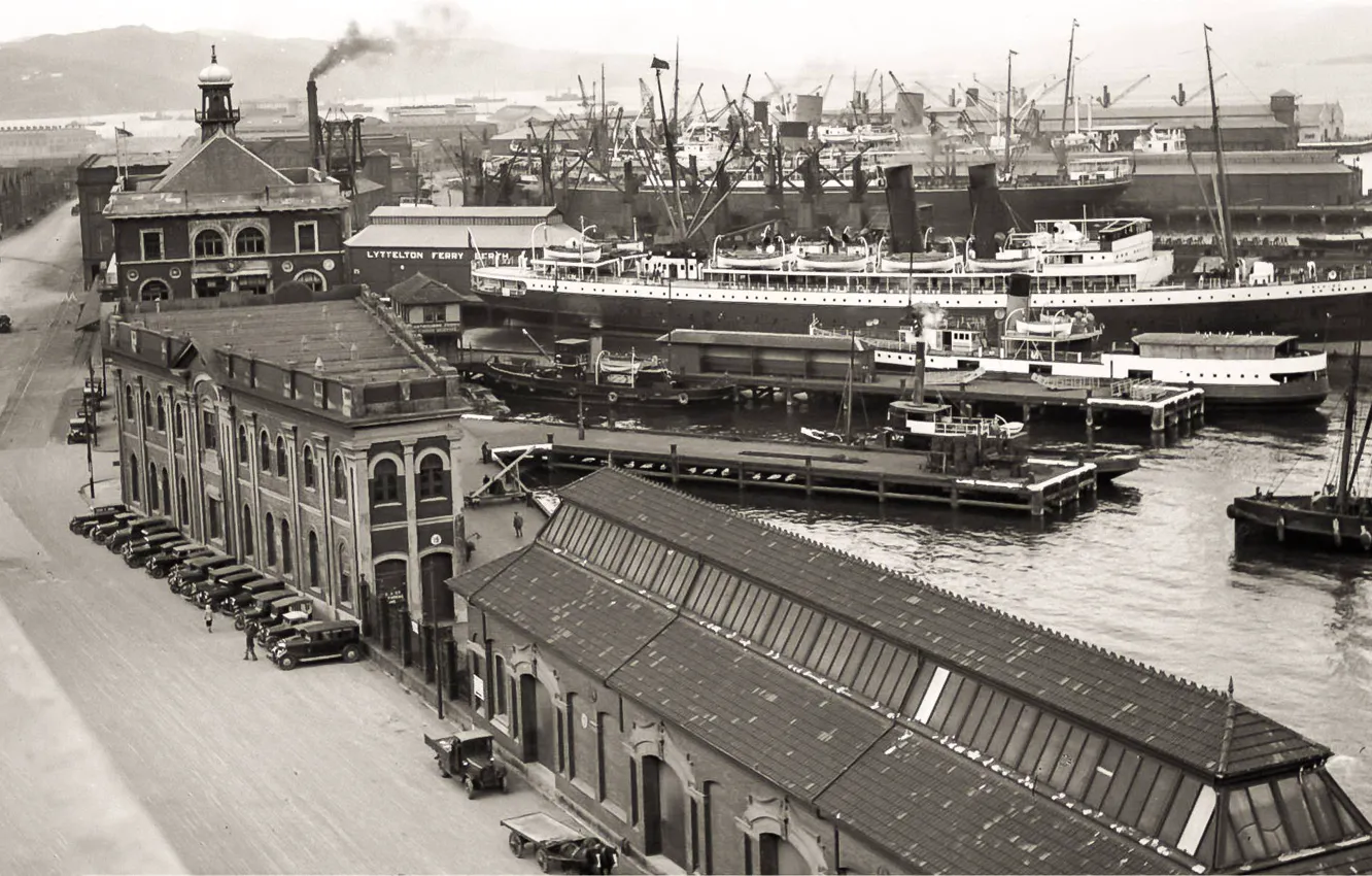 Photo wallpaper the city, retro, port, harbour, old, piers, ships, port