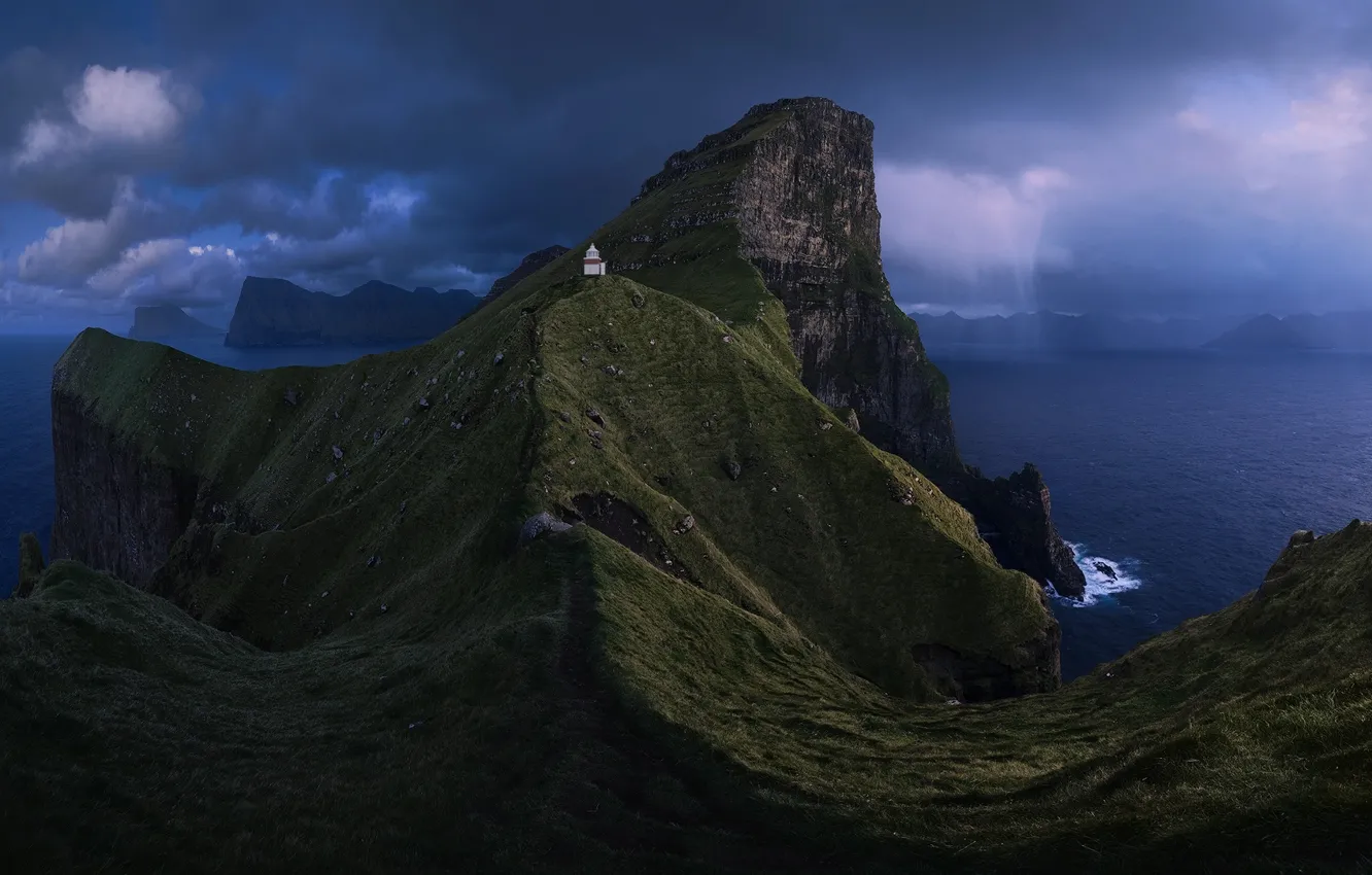 Photo wallpaper sea, mountains, the ocean, rocks, lighthouse
