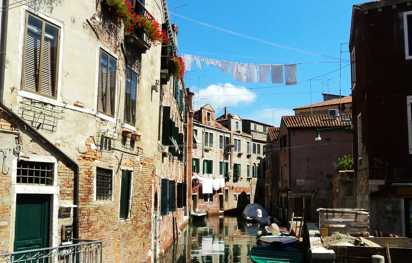 Photo wallpaper street, building, boats, Italy, Venice, channel, linen, Italy