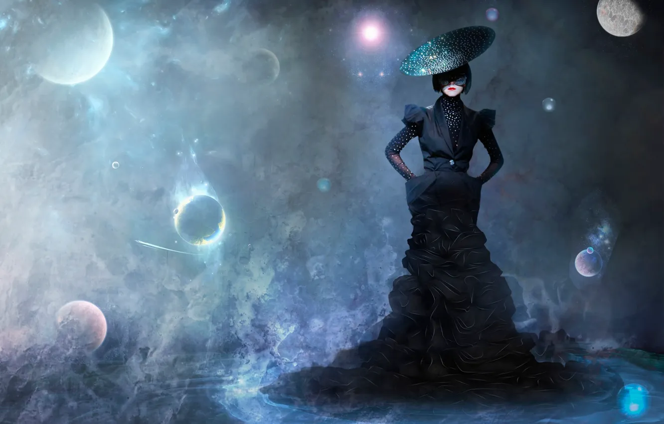 Photo wallpaper space, style, vision, abstraction, Magic, the girl in the black