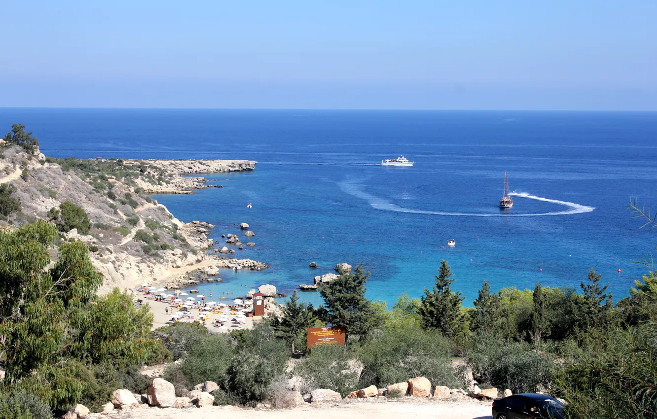 Photo wallpaper sea, beach, blue, Bay, sea, blue, bay, Cyprus