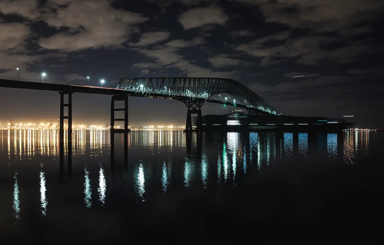 Photo wallpaper USA, Baltimore, Maryland, Bridge Francis Scott Key, river Patapsco