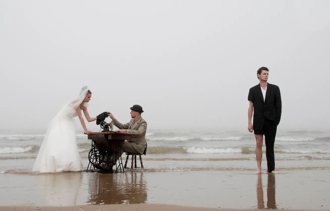 Photo wallpaper shore, the bride, the groom, tailor