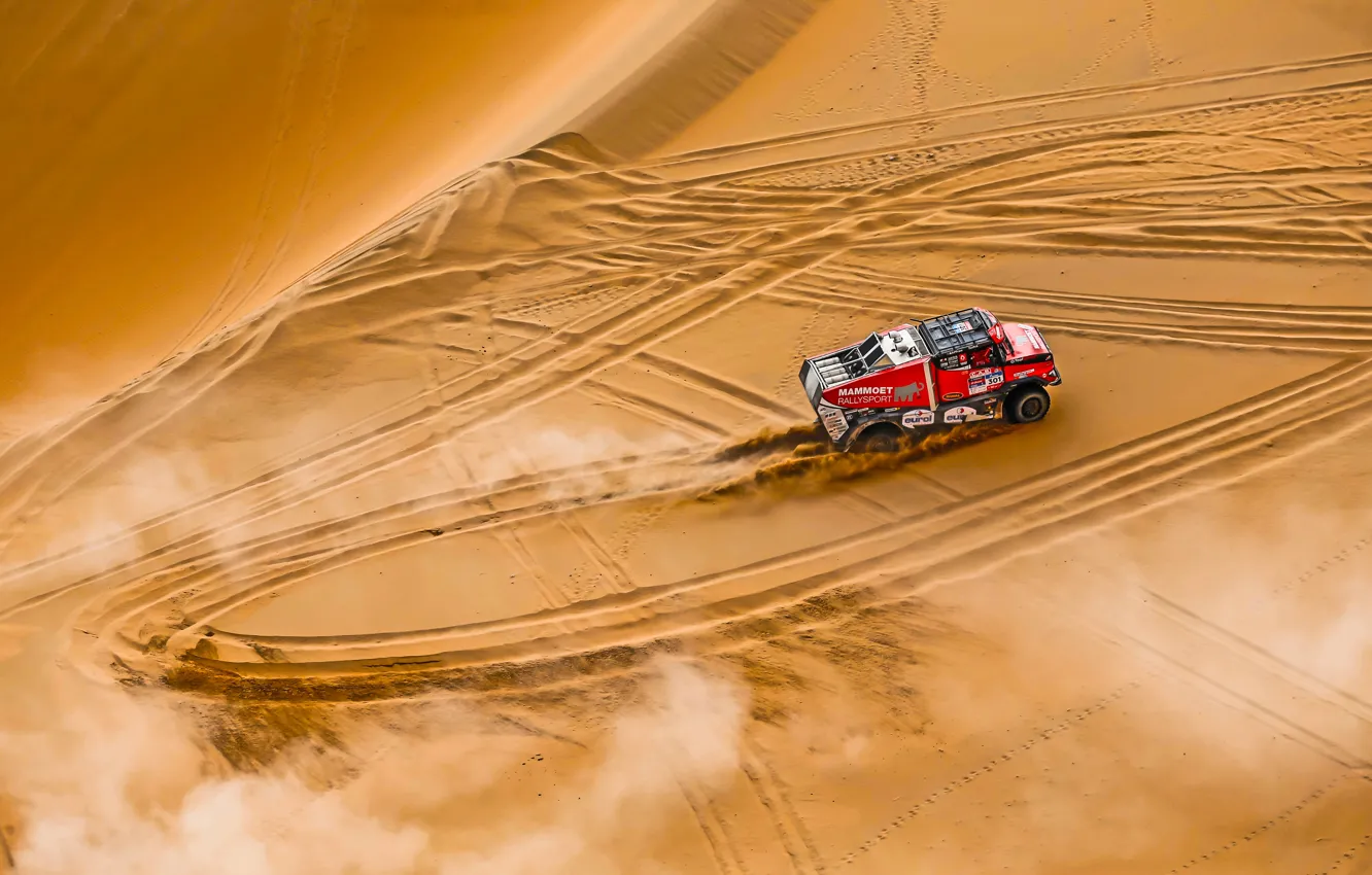 Photo wallpaper Sand, Red, Sport, Speed, Truck, Race, Renault, Reno