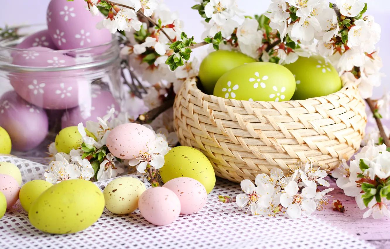 Photo wallpaper flowers, eggs, spring, colorful, Easter, flowers, spring, Easter