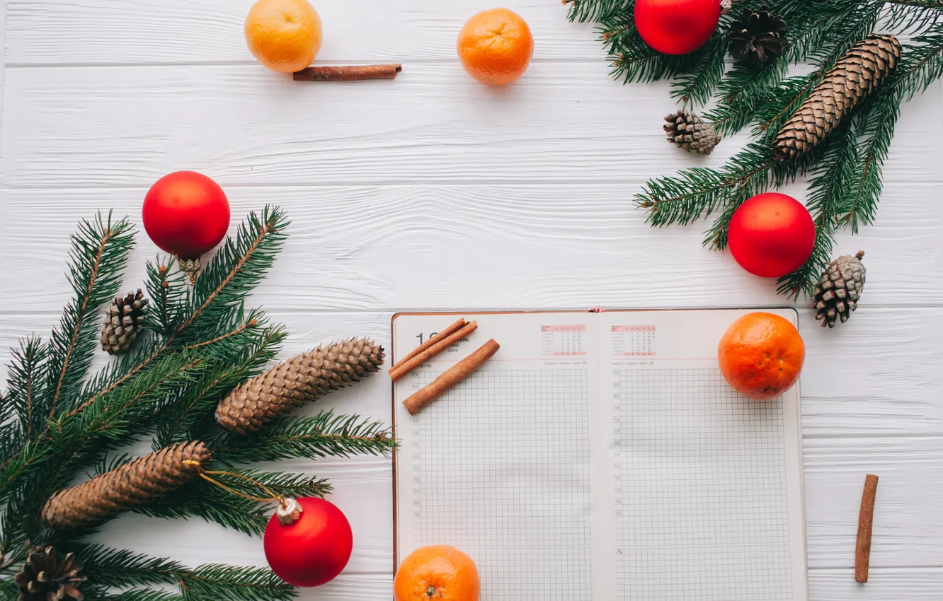 Photo wallpaper decoration, new year, Christmas, Christmas, wood, New Year, tangerines, decoration