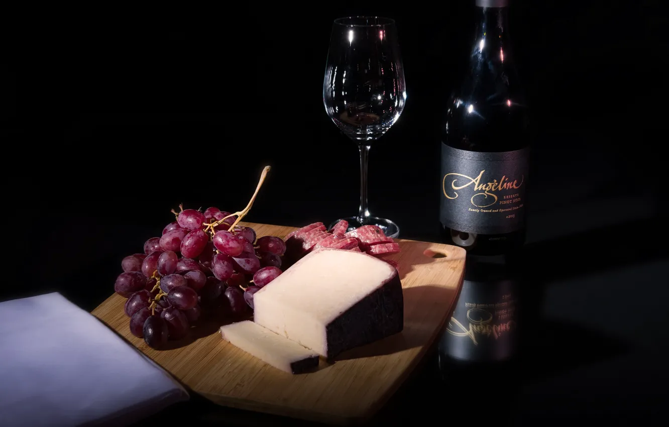 Photo wallpaper wine, cheese, grapes