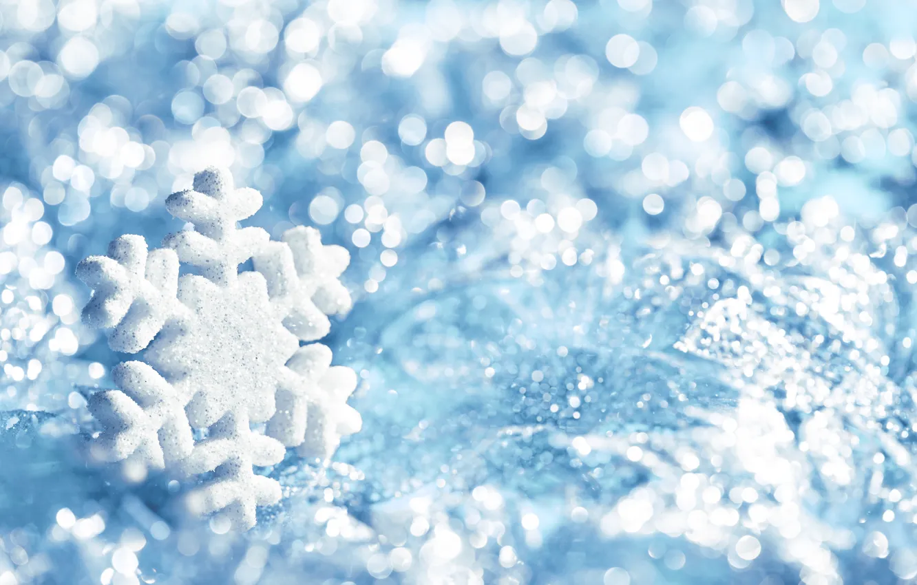 Photo wallpaper blue, snowflake, winter, snow, snowflake