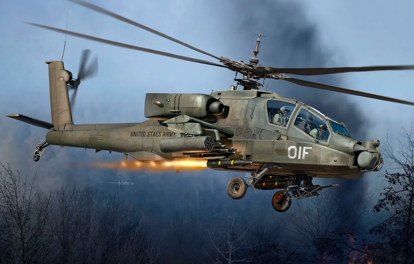 Photo wallpaper USA, US Army, attack helicopter, Auletta, AH-64A Apache