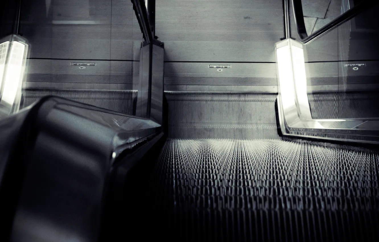 Photo wallpaper photo, creative, mechanism, railings, black and white, picture, escalator