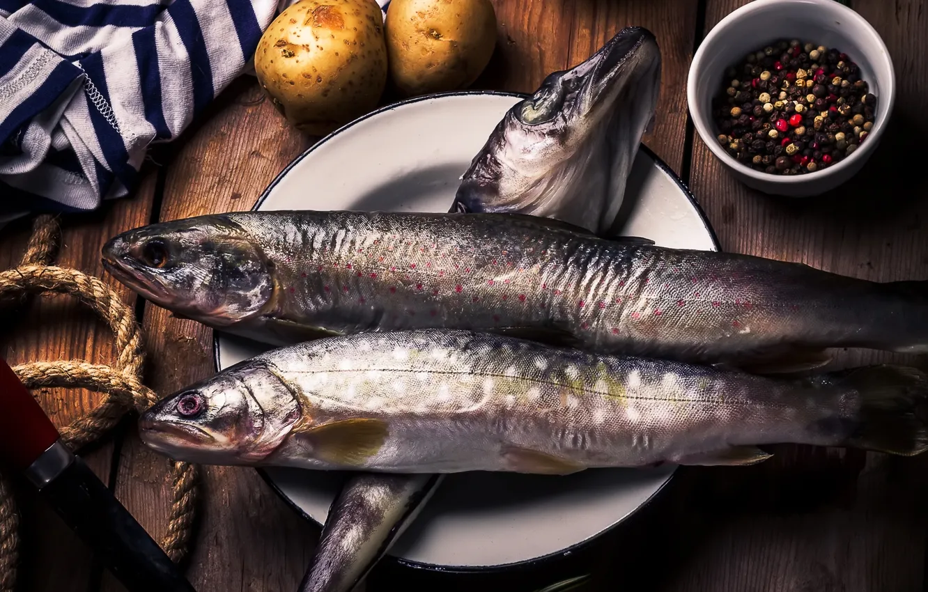Photo wallpaper fish, spices, potatoes, herring