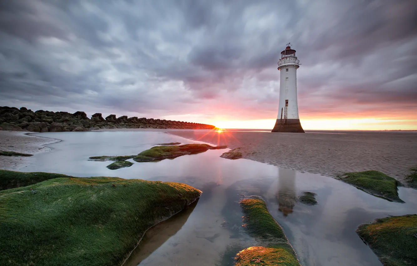 Photo wallpaper landscape, sunset, lighthouse
