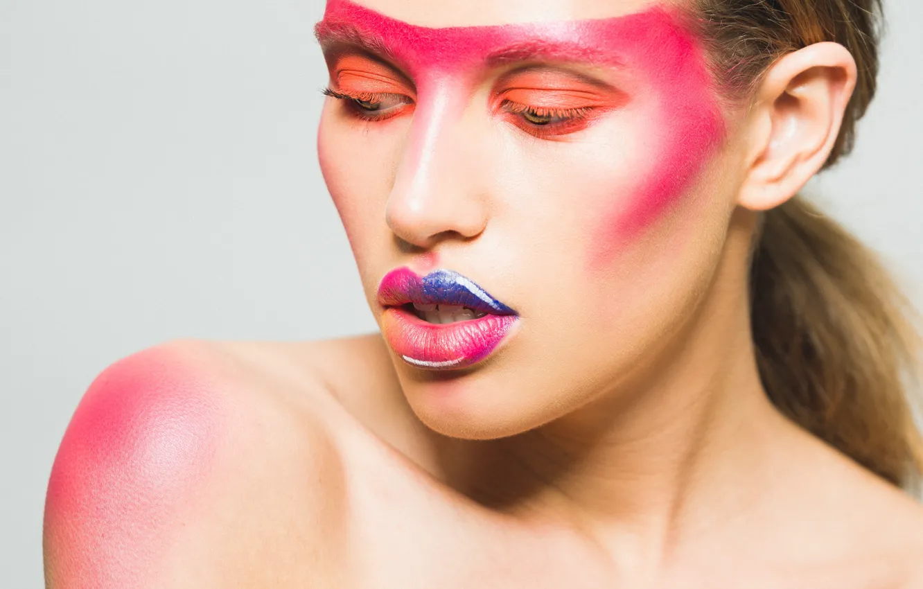 Photo wallpaper girl, face, style, color, makeup, lipstick, lips, paint